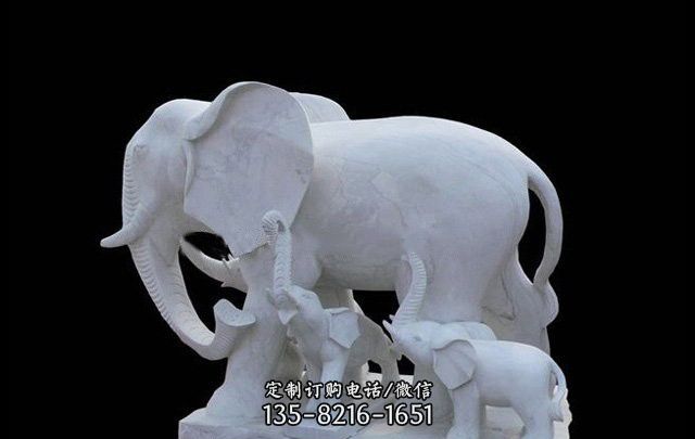 石雕母子大象公园动物雕塑图片
