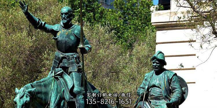 公园骑马的西方士兵和商人人物铜雕