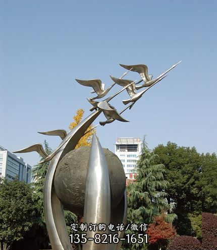公园不锈钢飞翔的大雁雕塑