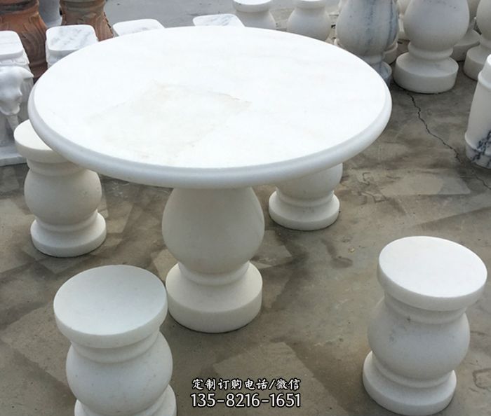 汉白玉圆形桌凳公园石雕图片