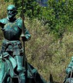 公园骑马的西方士兵和商人人物铜雕
