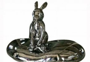 不锈钢镜面抽象兔子和水滴雕塑