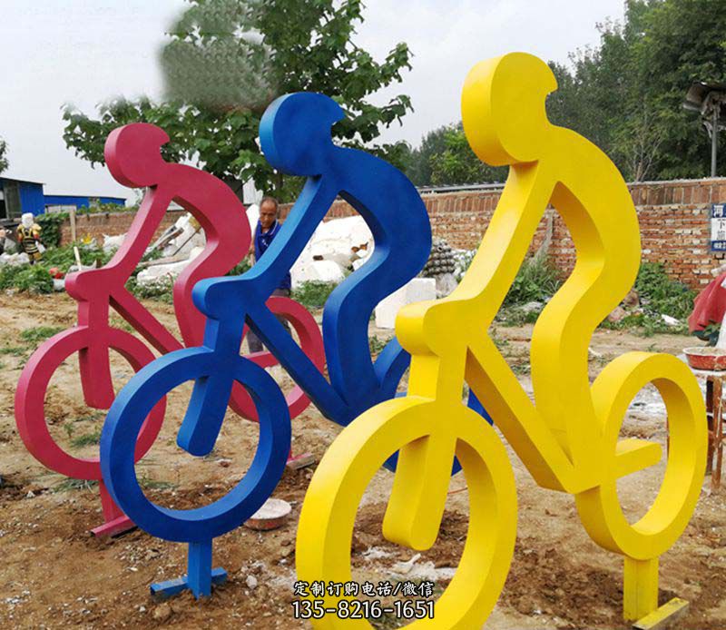 不锈钢抽象骑单车雕塑