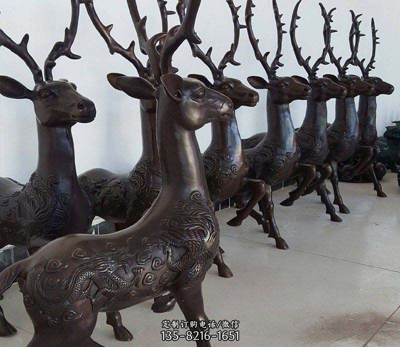 公园龙凤浮雕梅花鹿动物铜雕
