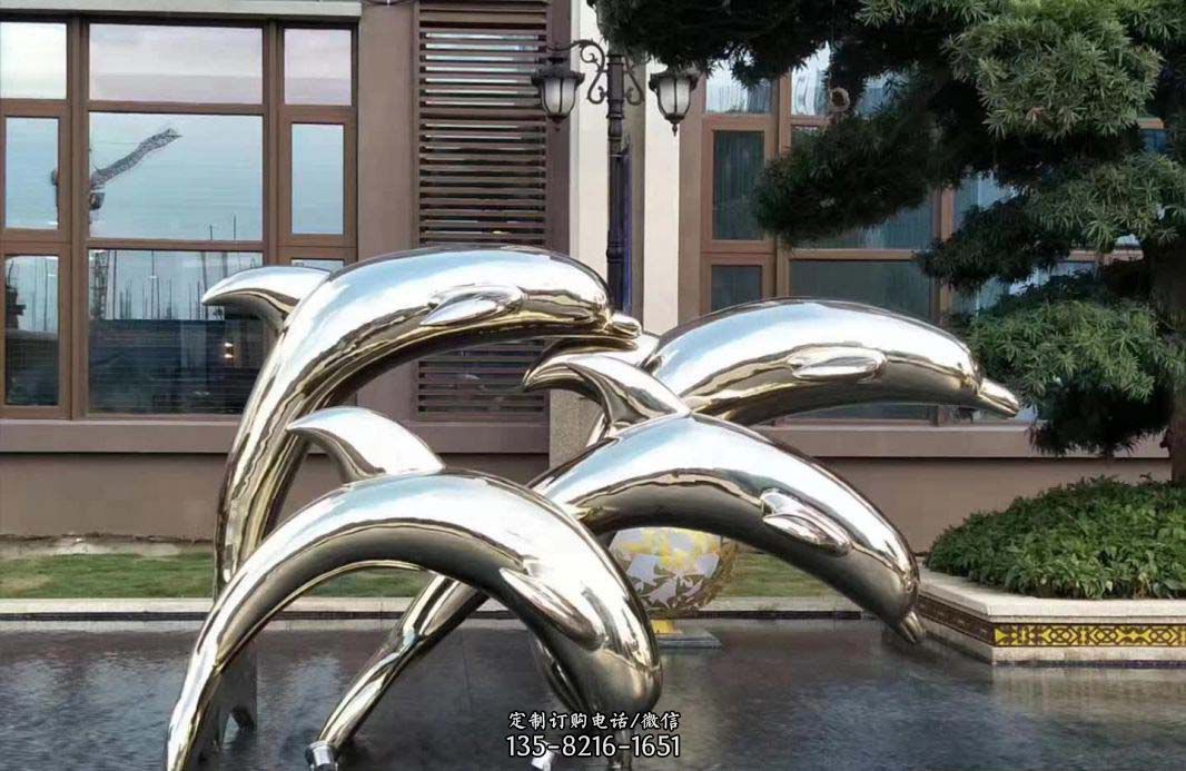 不锈钢海豚跳跃雕塑