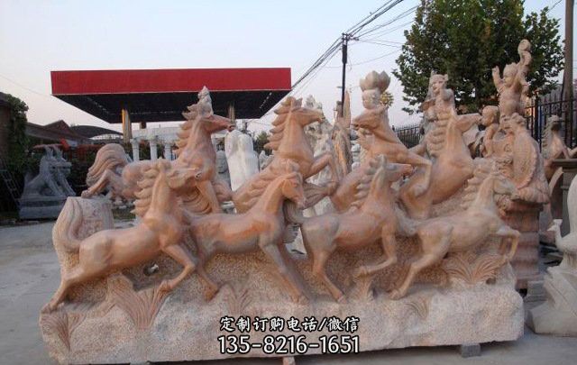 八匹马石雕-四驾马车雕像
