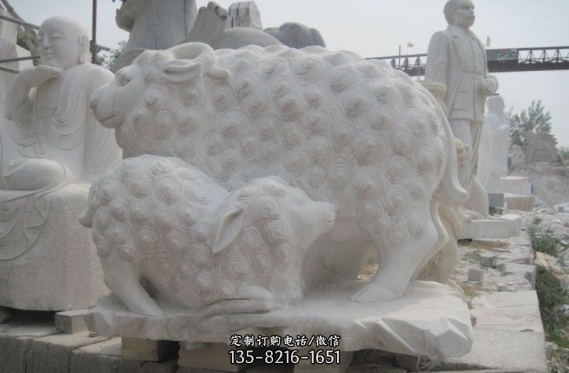 汉白玉母子绵羊动物石雕图片