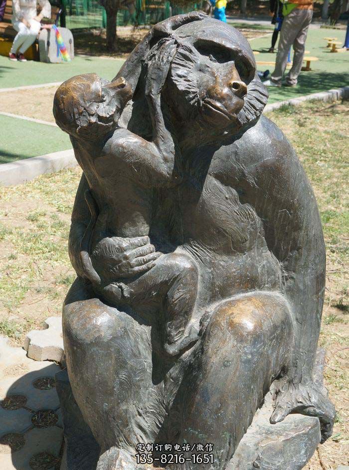 铜雕公园母子动物雕塑