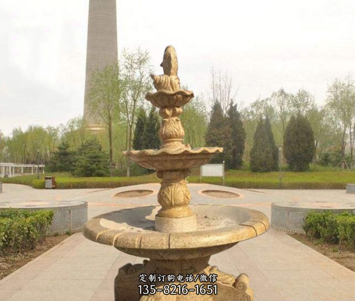 黄锈石三层喷泉公园石雕图片