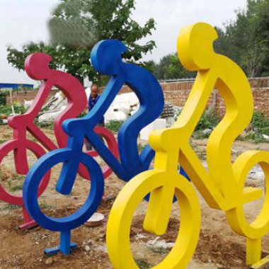 不锈钢抽象骑单车运动人物摆件 