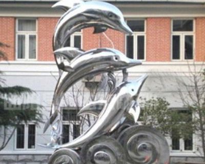 公园不锈钢跳跃的海豚海浪雕塑