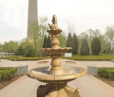 黄锈石三层喷泉公园石雕
