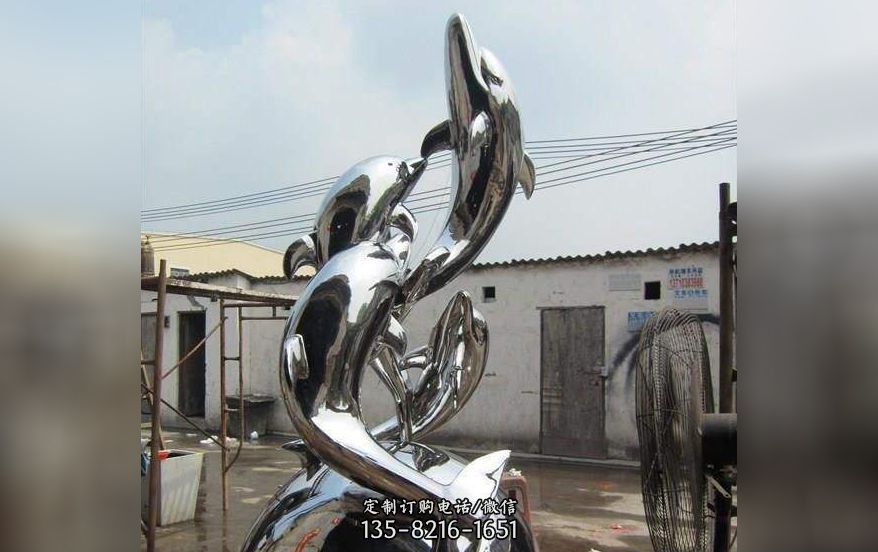 不锈钢海豚嬉戏雕塑