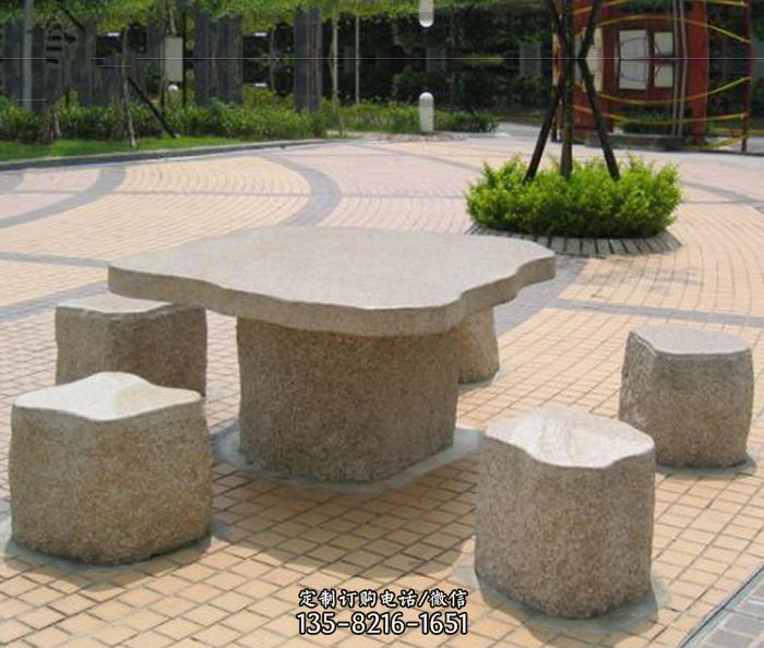 公园景观大理石桌凳石雕图片
