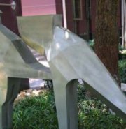 不锈钢抽象吃草的几何梅花鹿动物雕塑
