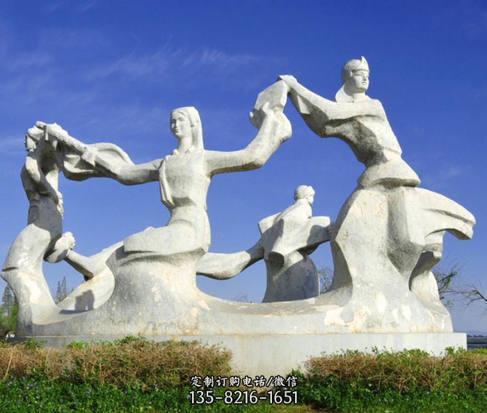 围圈跳舞的少数民族人物广场石雕图片