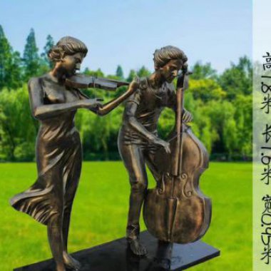 拉大提琴的西方人物铜雕