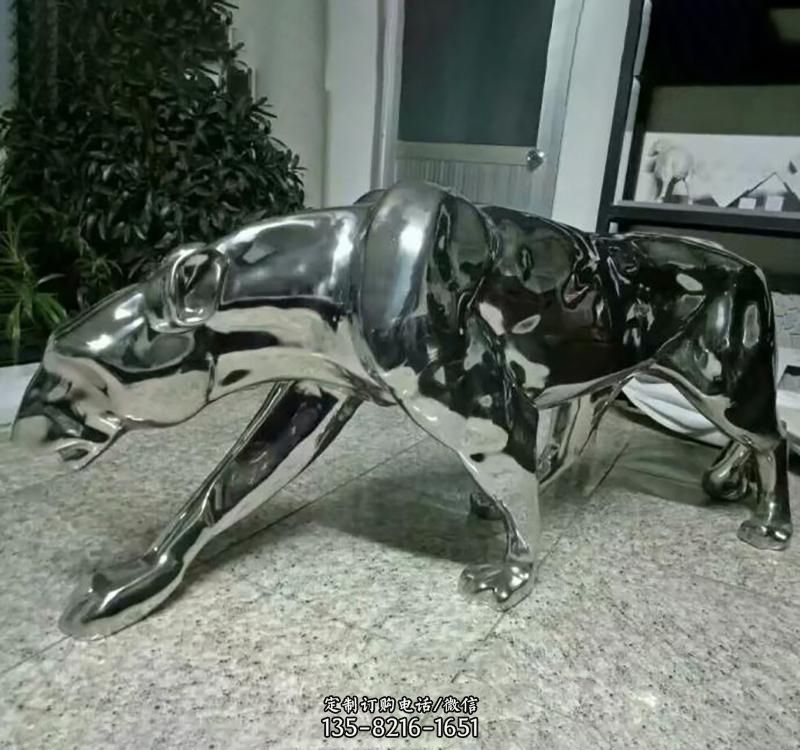 不锈钢园林豹雕塑