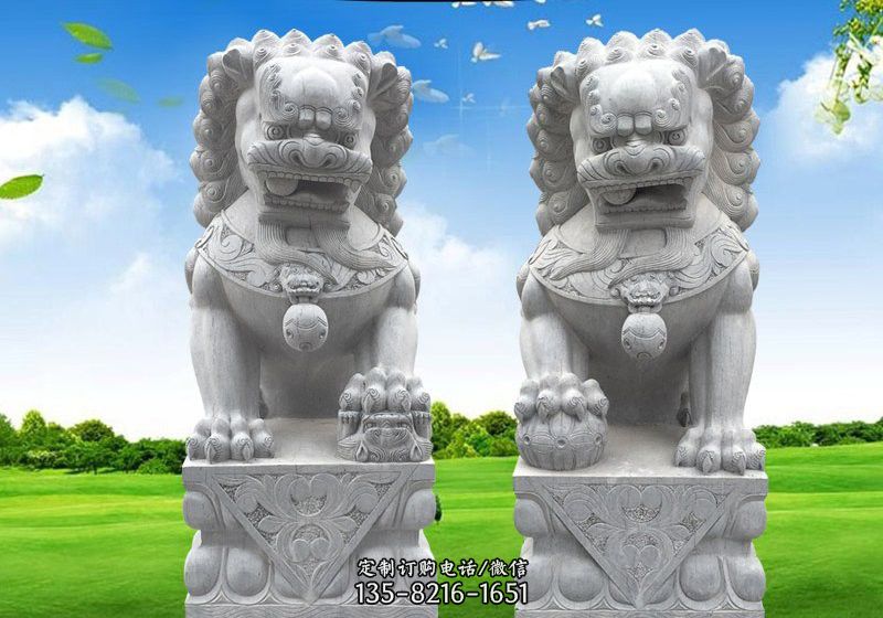 凤山县看门狮子雕塑汉白玉狮子石雕