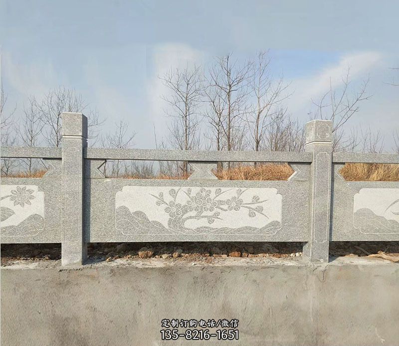 园林梅花石浮雕栏板景观石雕图片