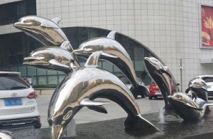 不锈钢广场跳跃的海豚雕塑