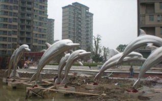 不锈钢小区跳跃的海豚雕塑