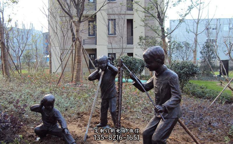 放鞭炮的儿童公园景观铜雕