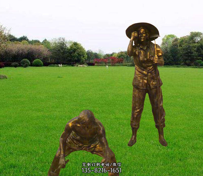 田园铜雕下地干活人物雕塑高清图片