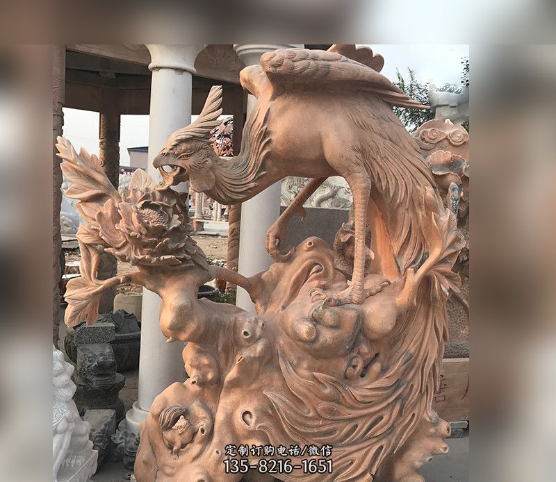 凤凰牡丹石雕-远安凤凰雕像