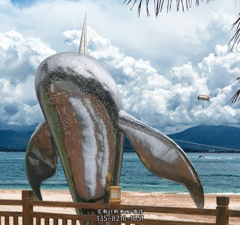 不锈钢跳跃鲸鱼雕塑