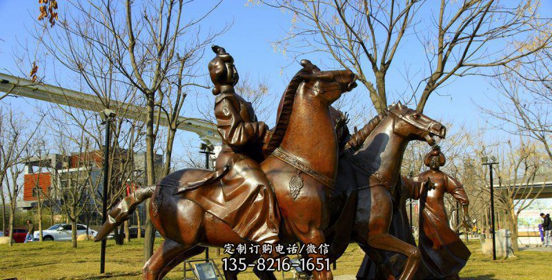 公園古代女人騎馬景觀銅雕