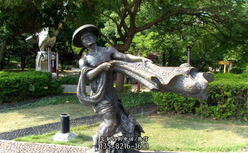 公园渔民撒网景观铜雕