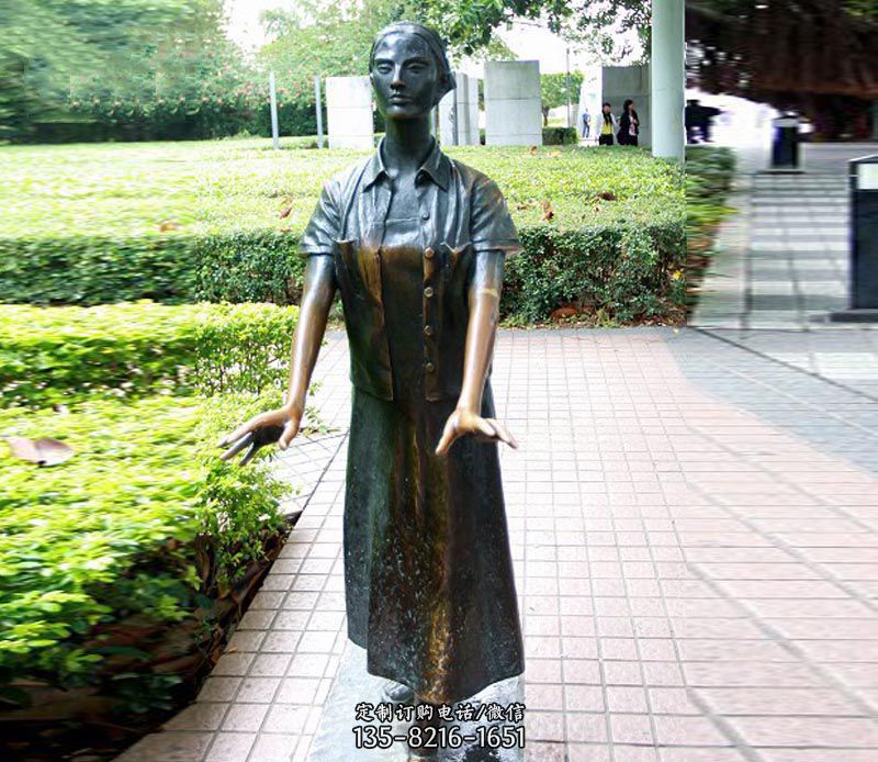 走路的盲人女孩铜雕 