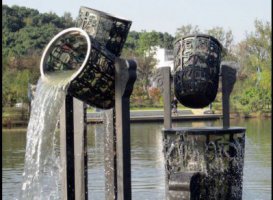 镂空水桶喷泉铜雕
