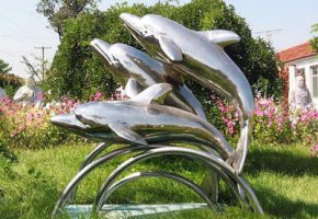 不锈钢公园动物跳跃的海豚雕塑