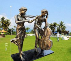 拉小提琴和大提琴的人物园林景观铜雕