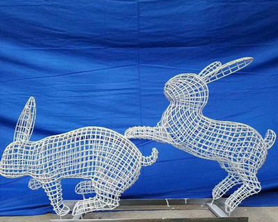 不锈钢镂空兔子公园动物雕塑 