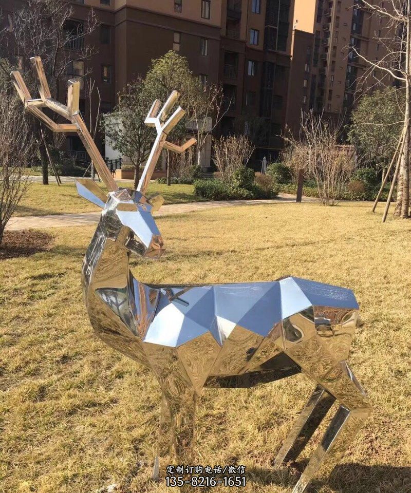 不锈钢几何梅花鹿公园抽象动物雕塑