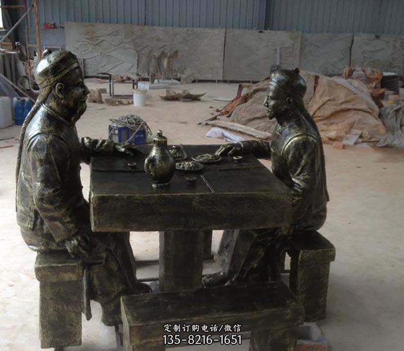 古代人物吃饭聊天人物铜雕