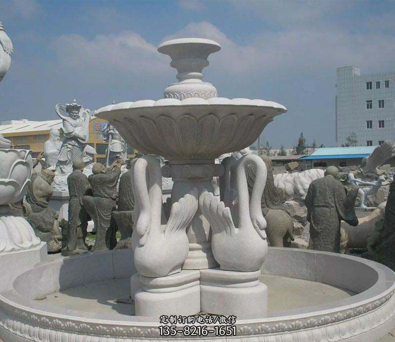 大型汉白玉天鹅喷泉石雕图片