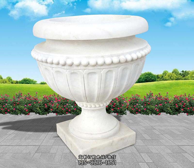 汉白玉景观花盆雕塑图片
