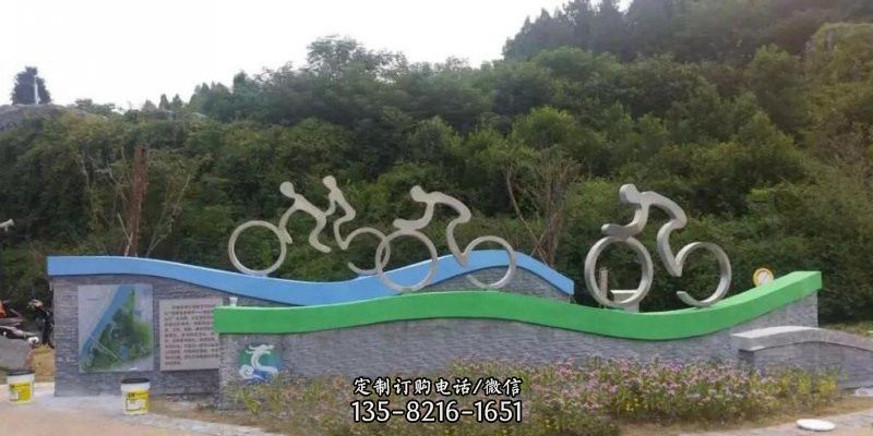 不锈钢景区抽象骑自行车人物雕塑