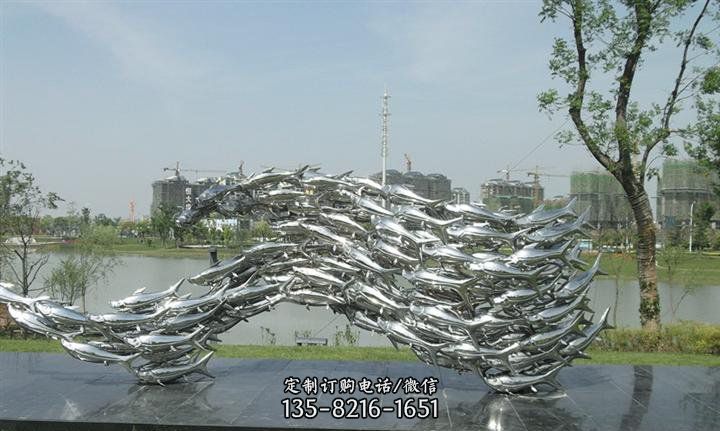不锈钢鱼群公园动物雕塑