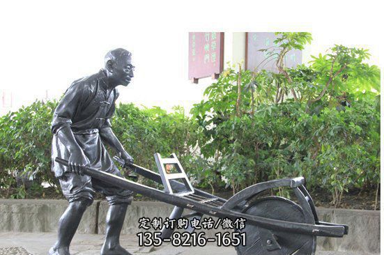 推单脚单车人物公园景观铜雕