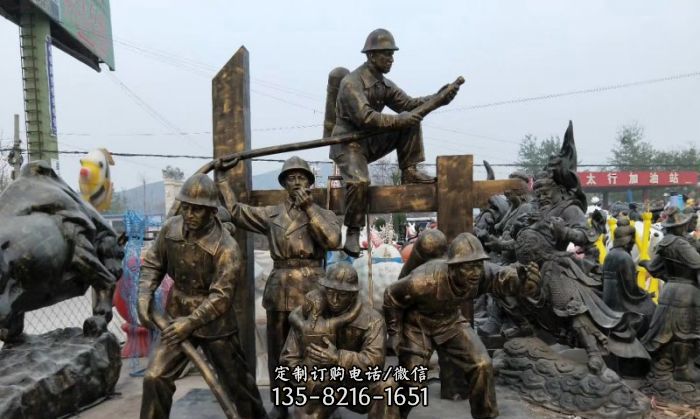 消防战士人物铜雕