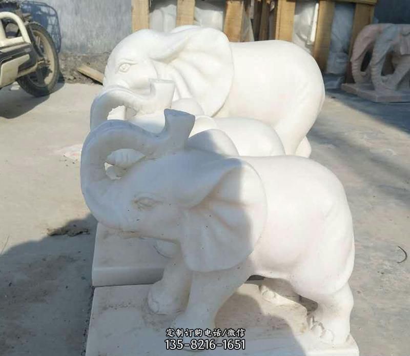 汉白玉招财小象雕塑图片