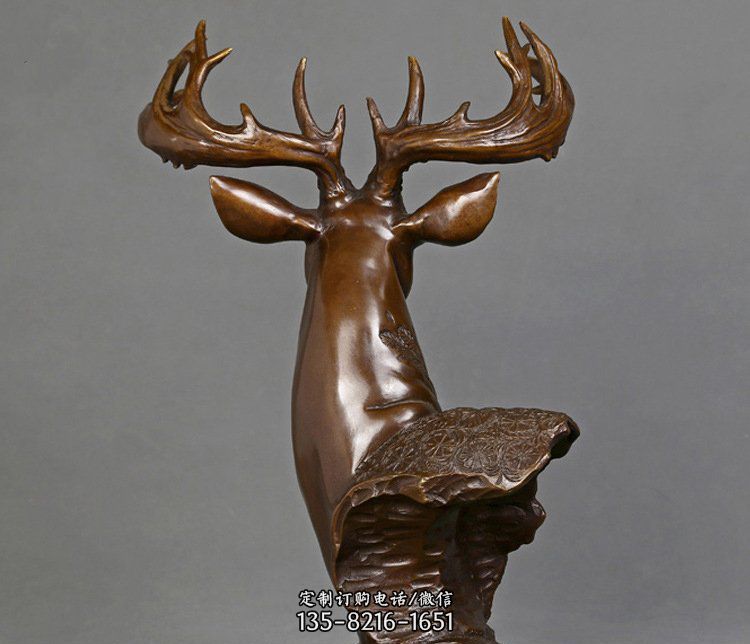 铜雕吉祥招财鹿头雕塑摆件