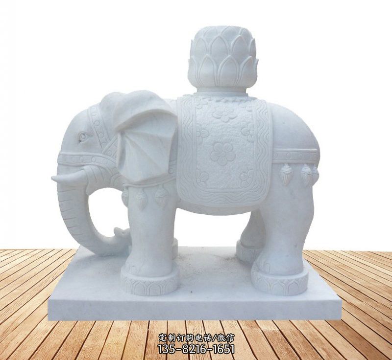 汉白玉驮莲座的大象石雕