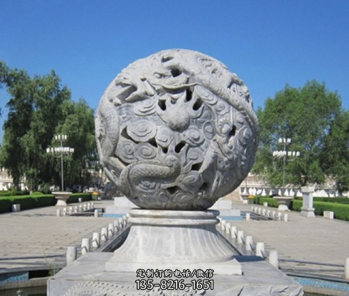 公园景观龙浮雕球喷泉石雕图片