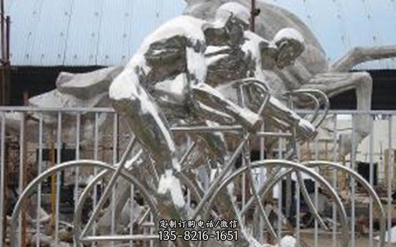 公园不锈钢骑自行车人物景观雕塑